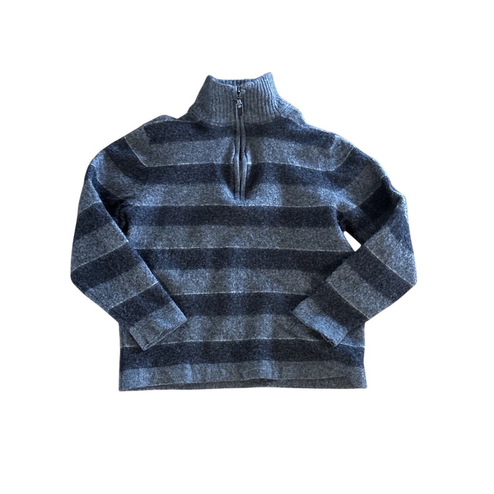 Impermeable Platinum Boys Grey Stripe Merino Wool & Cashmere 1/4 Zip L Sweater